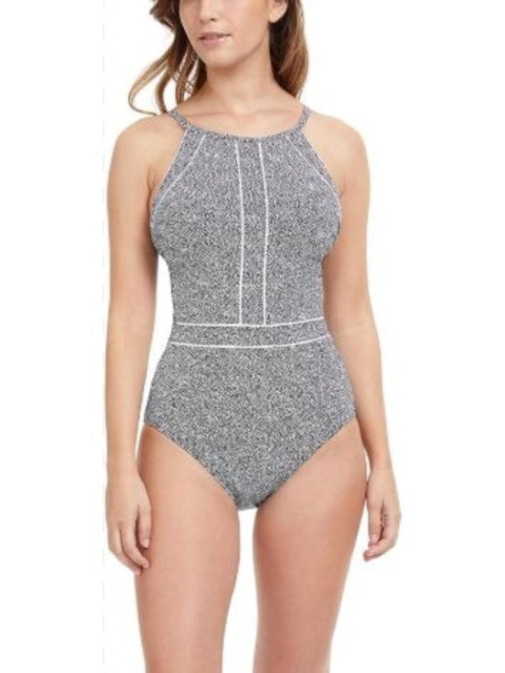 Profle By Gottex Colette High Neck Size 12 One Piece Padded  Black White NWT